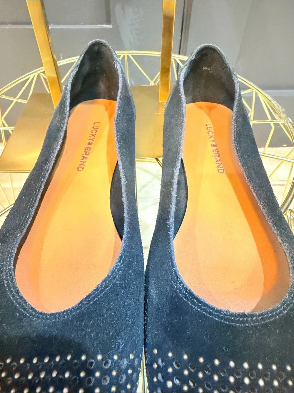 Lucky Brand Black Suede Studded Ballet Flats